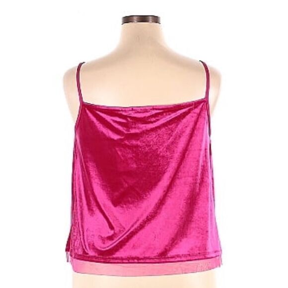 Anthropologie Maeve Vibrant Pink Velvet Tank Top with Semi Sheer Hemline - Picture 3 of 13